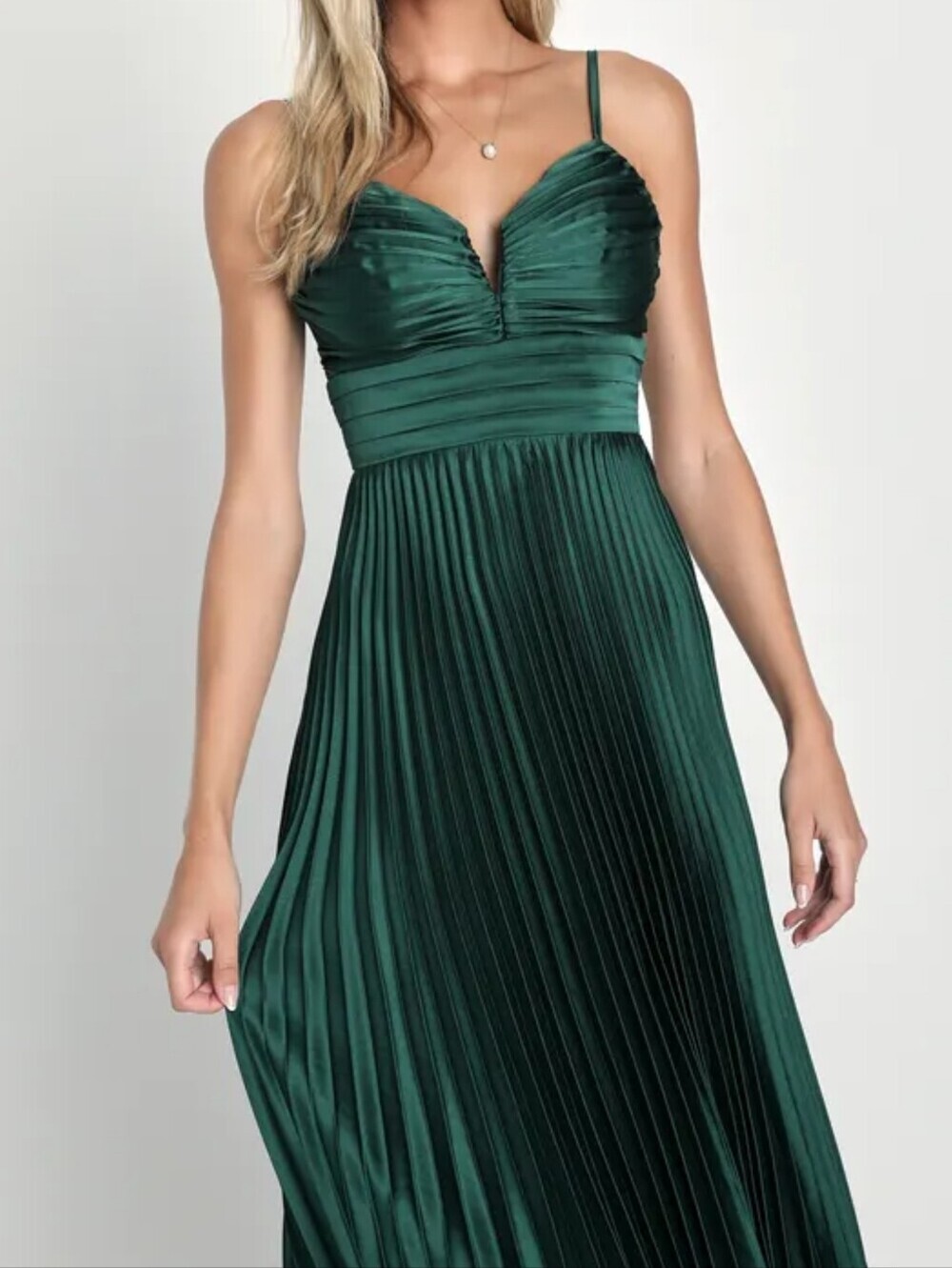 Lulus Fabulous Perfection Emerald Green Satin Pleated Midi Dress - Small - NWT! - Picture 3 of 11